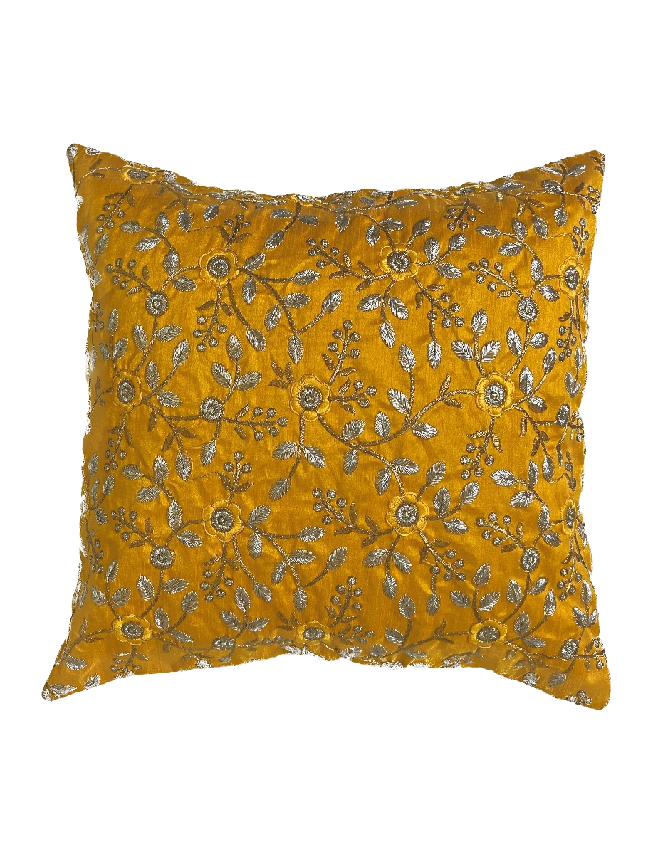 Kasturi Opulence Yellow Raw Silk Cushion Cover 16 x 16 Inch Pack of 2